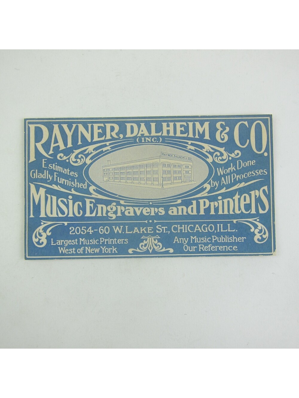 Advertising Ink Blotter Rayner Dalheim & Co Music Printers Chicago Illinois RARE